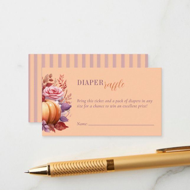 Little Pumpkin Baby Shower Peach Diaper Raffle  Enclosure Card (Front/Back In Situ)