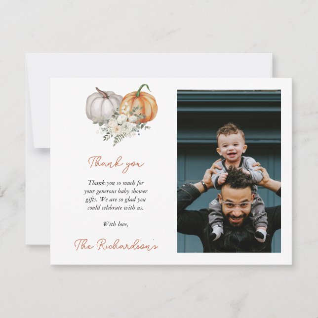 Little Pumpkin Baby Shower Photo Thank You Card (Front)