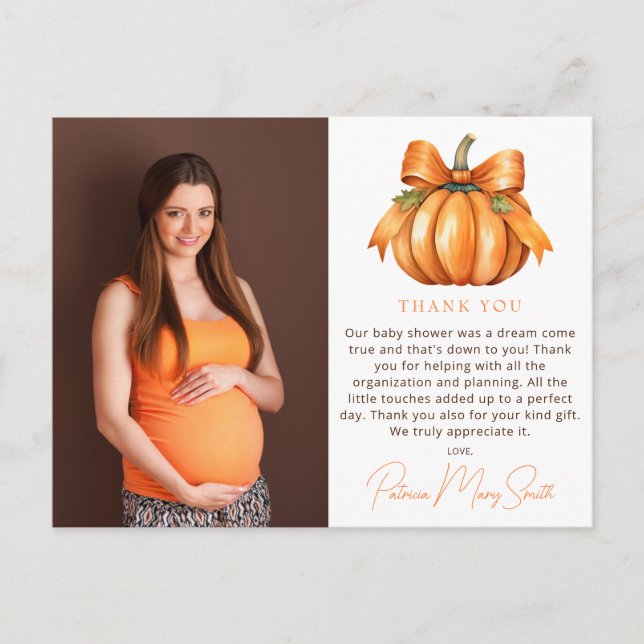 Little Pumpkin Baby Shower Photo Thank You Postcard (Front)