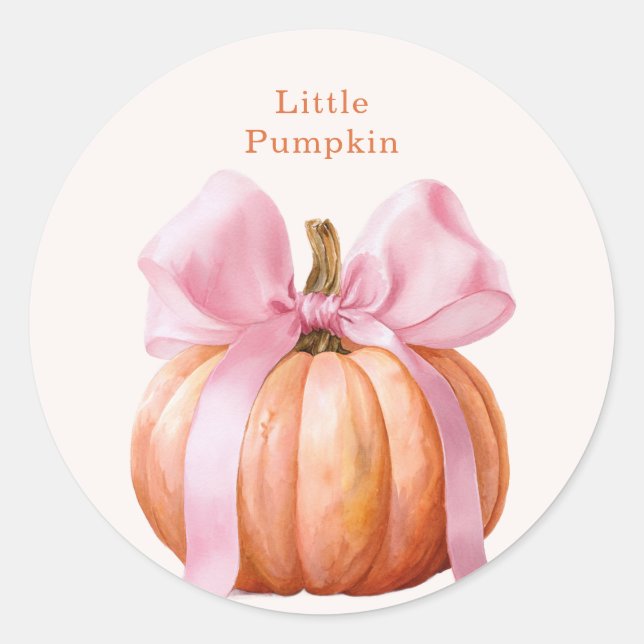 Little Pumpkin Baby Shower – Pink Bow Fall  Classic Round Sticker (Front)