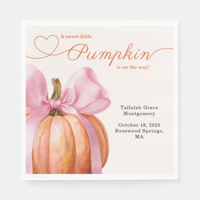 Little Pumpkin Baby Shower – Pink Bow Fall  Napkin (Front)