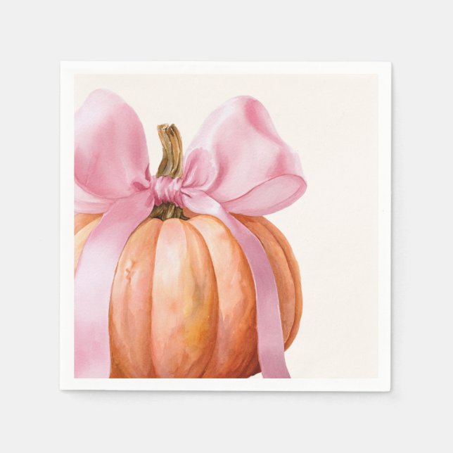 Little Pumpkin Baby Shower – Pink Bow Fall  Napkin (Front)