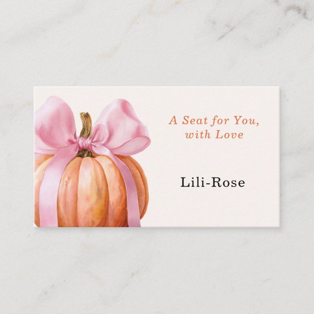 Little Pumpkin Baby Shower – Pink Bow Fall  Place Card (Front)