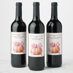 Little Pumpkin Baby Shower – Pink Bow Fall  Wine Label