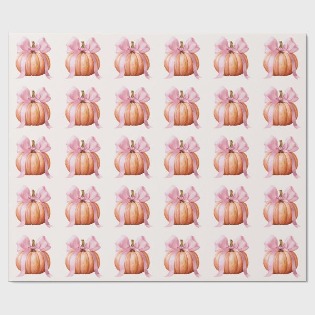 Little Pumpkin Baby Shower – Pink Bow Fall  Wrapping Paper (Flat)