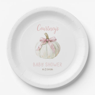Little Pumpkin Baby Shower Pink Bow Paper Plate