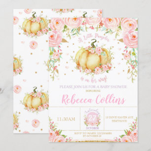 Little Pumpkin Baby Shower Pink Floral Baby Girl Invitation