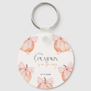 Little Pumpkin Baby Shower Pink Gingham Bow Key Ring