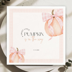 Little Pumpkin Baby Shower Pink Gingham Bow Napkin