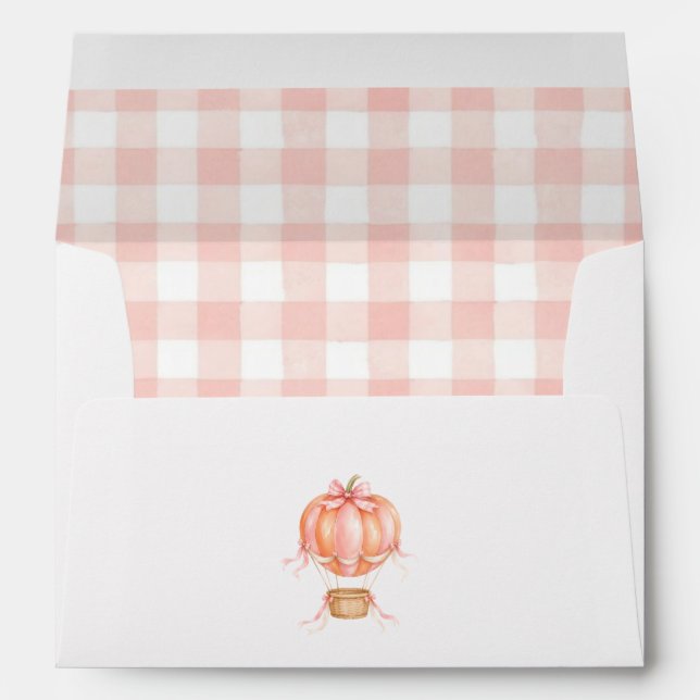 Little Pumpkin Baby Shower Pink Gingham  Envelope (Back (Bottom))