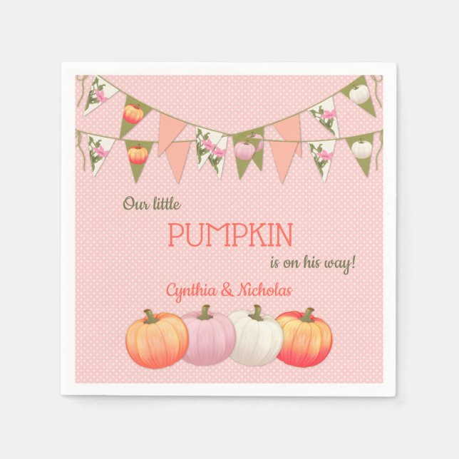Little Pumpkin Baby Shower Pink Peach Ivory Napkin (Front)