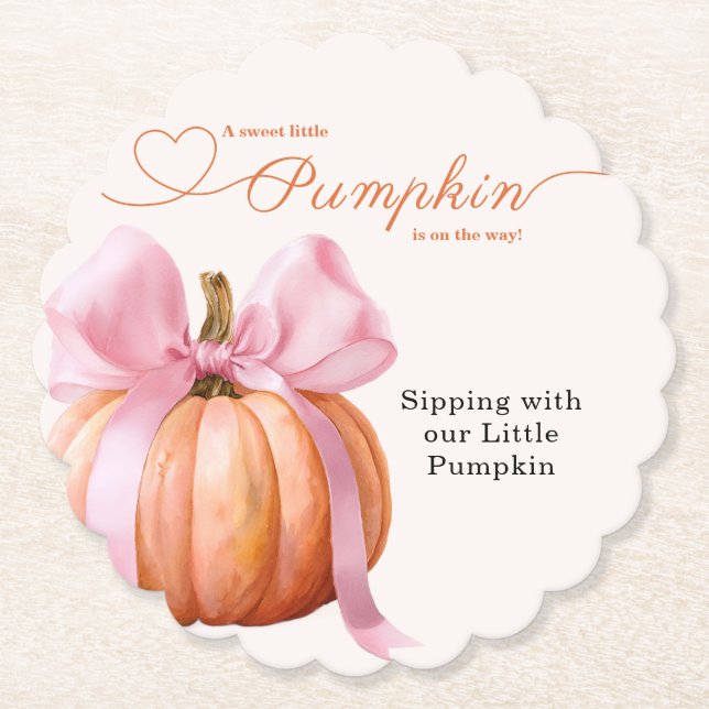 Little Pumpkin Baby Shower Ribbon – Romantic Salem Paper Coaster (Front)