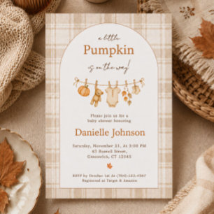 Little Pumpkin Baby Shower Rustic Autumn Fall Invitation