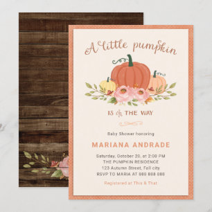 Little Pumpkin Baby Shower Rustic Fall Floral Cute Invitation