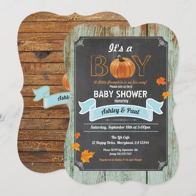 Little pumpkin baby shower rustic wood chalkboard invitation (Front/Back)