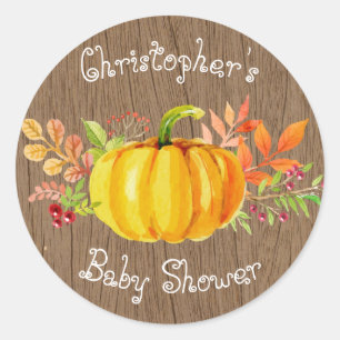 Little Pumpkin Baby Shower Rustic Wood Sticker