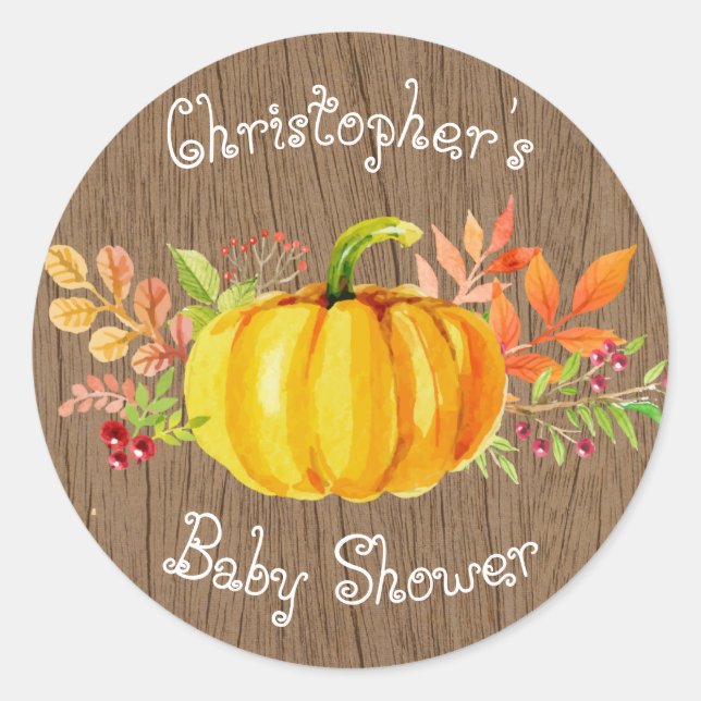 Little Pumpkin Baby Shower Rustic Wood Sticker (Front)