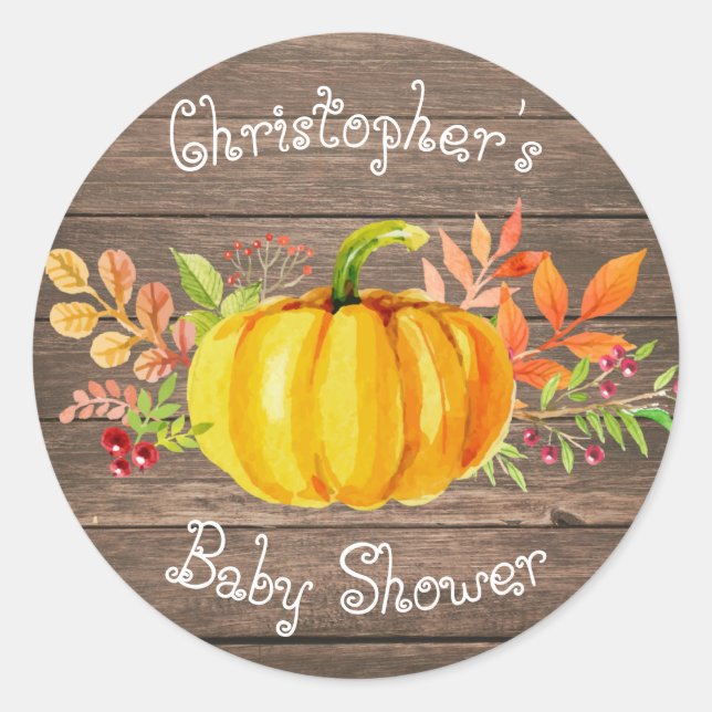 Little Pumpkin Baby Shower Rustic Wood Sticker (Front)