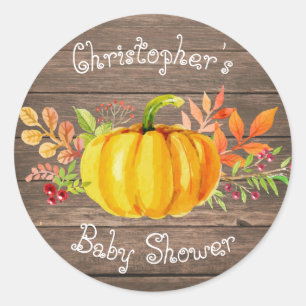 Little Pumpkin Baby Shower Rustic Wood Sticker