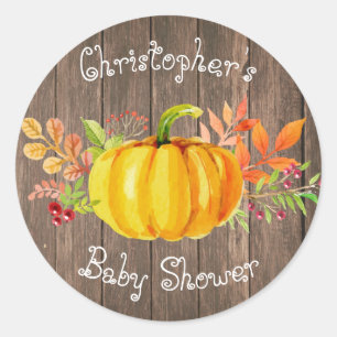 Little Pumpkin Baby Shower Rustic Wood Sticker
