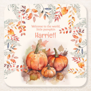 Little Pumpkin Baby Shower Square Paper Coaster