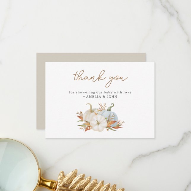 Little Pumpkin Baby Shower Thank You Card (Front/Back In Situ)