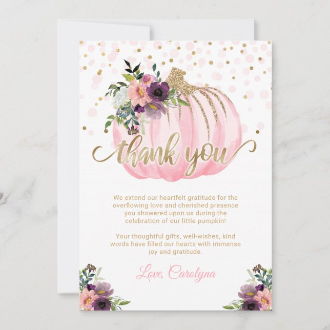 Little Pumpkin Baby Shower Thank You Card 5x7 (Front)