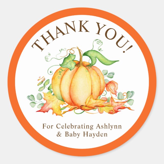 Little Pumpkin Baby Shower Thank You Classic Round Sticker (Front)