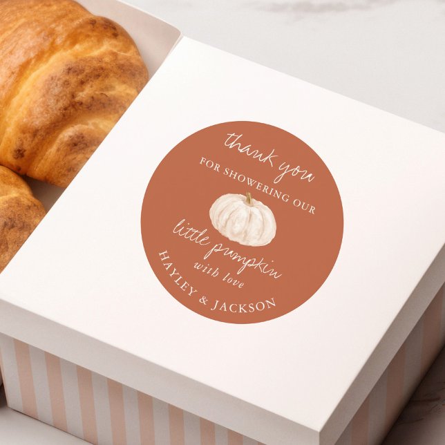 Little Pumpkin Baby Shower Thank You Classic Round Sticker (Creator Uploaded)