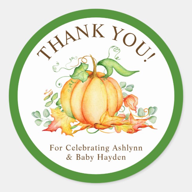 Little Pumpkin Baby Shower Thank You Classic Round Sticker (Front)