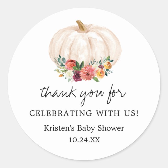Little Pumpkin Baby Shower Thank You Classic Round Sticker (Front)