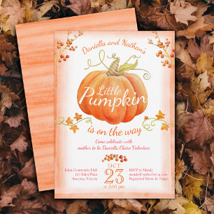 Little pumpkin baby shower watercolor invitations