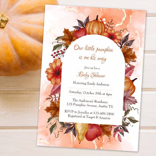 Little Pumpkin Baby Shower Watercolor Orange Invitation (Creator Uploaded)