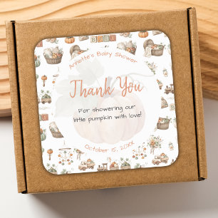 Little Pumpkin Baby Shower Watercolor Thank You Square Sticker