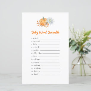 Little Pumpkin Baby Shower Word Scramble Game