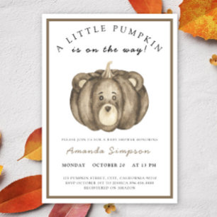 Little Pumpkin Bear Fall Baby shower Invitation