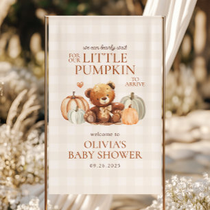 Little Pumpkin Bear Fall Baby Shower Welcome  Banner