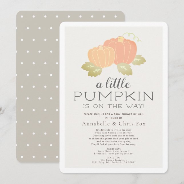 Little Pumpkin Beige Baby Shower by Mail Invitation (Front/Back)