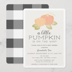 Little Pumpkin Beige Black Gingham Baby Shower Invitation
