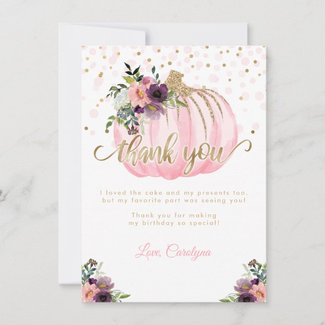 Little Pumpkin Birthday Thank You Card (Front)