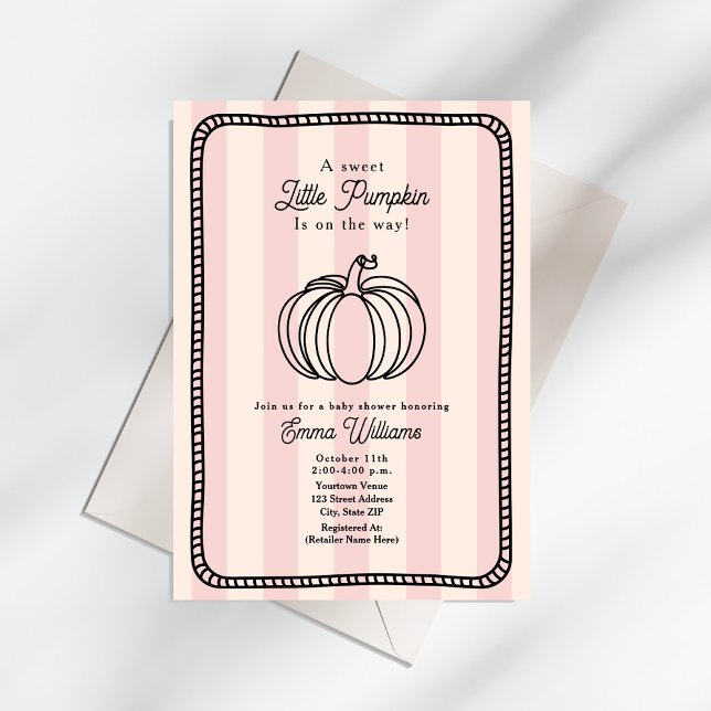 Little Pumpkin Black & Pink Chic Girl Baby Shower Invitation (Creator Uploaded)