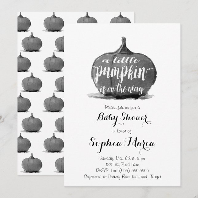 Little Pumpkin Black & White Baby Shower Invite (Front/Back)