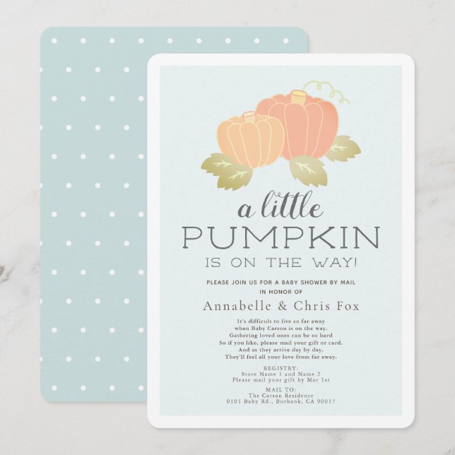 Little Pumpkin Blue Baby Shower by Mail Invitation (Front/Back)