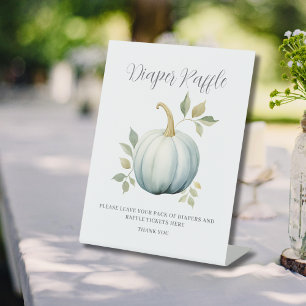Little Pumpkin Blue Baby Shower Diaper Raffle  Pedestal Sign