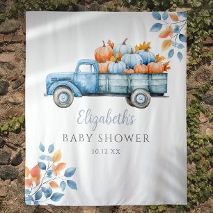 Little Pumpkin Blue Baby Shower Photo Backdrop Tapestry