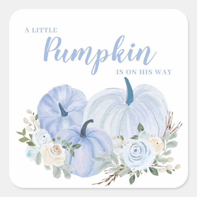 Little Pumpkin Blue Baby Shower Square Sticker (Front)