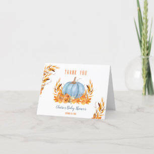 Little Pumpkin Blue Baby Shower Thank You Card