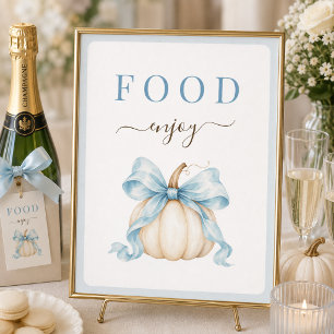 Little Pumpkin Blue Bow Baby Boy Shower Food Sign