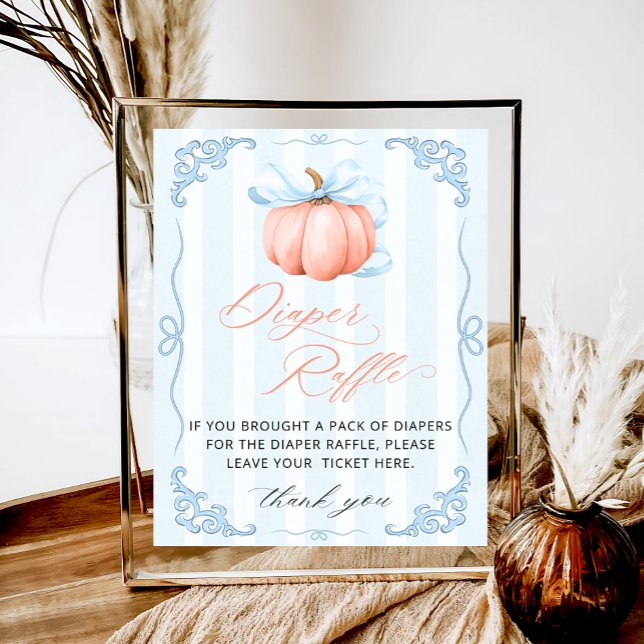 Little Pumpkin Blue Bow Baby Shower Diaper Raffle Poster (Creator Uploaded)