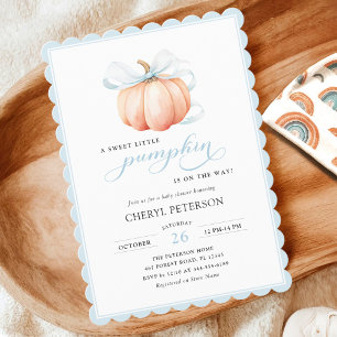 Little Pumpkin Blue Bow Baby Shower Invitation
